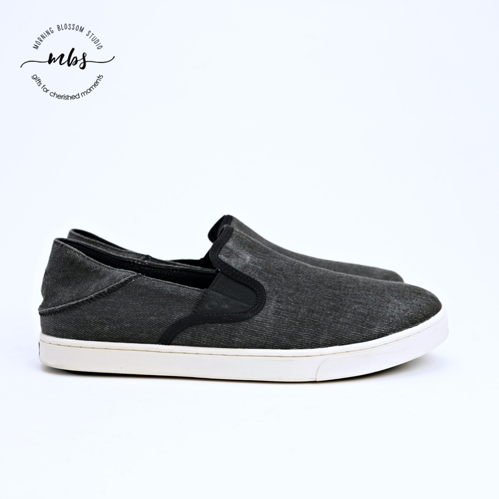 OluKai Kahu Canvas Drop In Heel Casual Slip On Loafers Gray Men 11